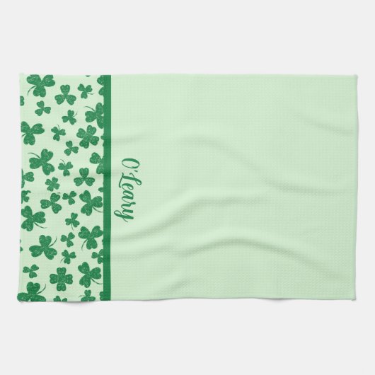 Linge De Cuisine Shamrock vert de la Saint-Patrick Monogrammé (Horizontal)