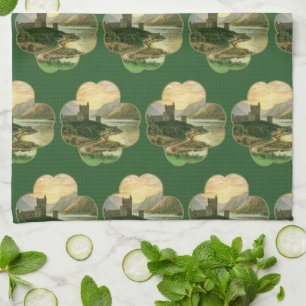 Linge De Cuisine Shamrock vintage Lucky Gold avec château irlandais