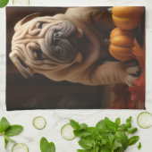 Linge De Cuisine Shar Pei Chiot Automne Citrouille de plaisir (Plié)