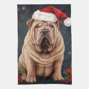 Linge De Cuisine Shar Pei dans la neige de Noël