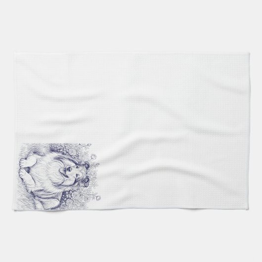 Linge De Cuisine Sheltie Sketch with Rose Bush (Horizontal)