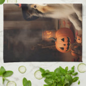 Linge De Cuisine Shetland Sheepdog Citrouille Halloween effrayant (Plié)