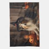 Linge De Cuisine Shetland Sheepdog Citrouille Halloween effrayant (Vertical)