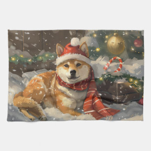 Linge De Cuisine Shiba Inu Chien Festive de Noël
