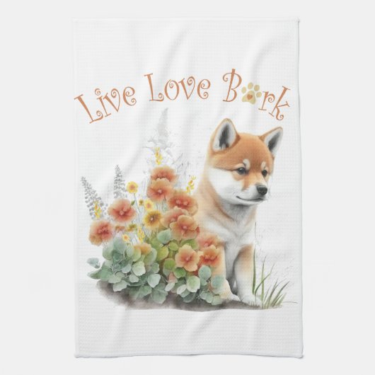 Linge De Cuisine Shiba Inu Chien Maman Florale (Vertical)