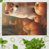 Linge De Cuisine Shiba Inu Chiot Automne Citrouille de plaisir (Plié)