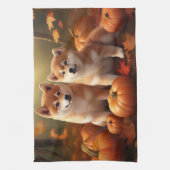 Linge De Cuisine Shiba Inu Chiot Automne Citrouille de plaisir (Vertical)
