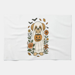 Linge De Cuisine Shih Tzu Halloween avec fleurs d'automne