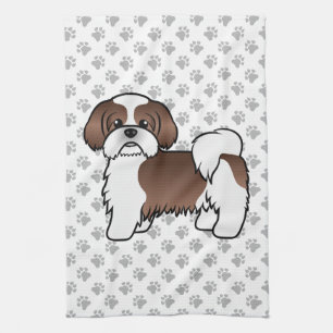 Linge De Cuisine Shih Tzu marron et blanc de dessin animé mignon