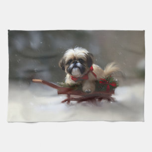 Linge De Cuisine Shih Tzu Noël neige hiver