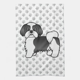 Linge De Cuisine Shih Tzu noir et blanc Chien de dessin animé migno