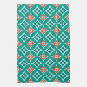 Linge De Cuisine Shippo avec Motif Fleur, Turquoise et Coral