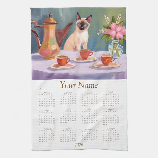 Linge De Cuisine Siamese Cat Lovers 2026 Tea Towel Calendar (Vertical)