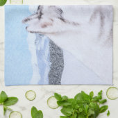 Linge De Cuisine Sibérie Husky (argent et blanc) Peinture Chien Art (Plié)