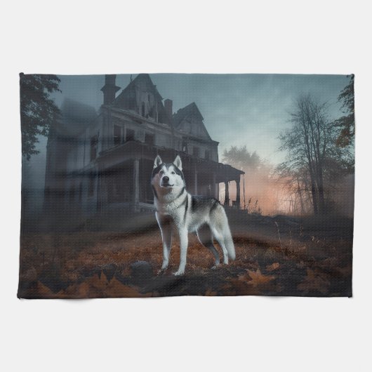 Linge De Cuisine Sibérie Husky Halloween effraie (Horizontal)