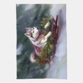 Linge De Cuisine Sibérien Husky neige de Noël hiver (Vertical)