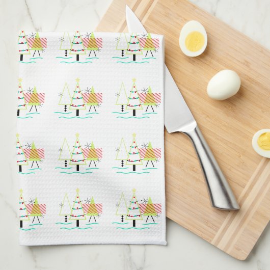 Linge De Cuisine siècle moderne arbres de noël rétro (Quart Plié)