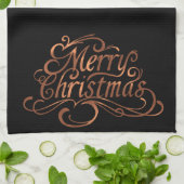 Linge De Cuisine Signe de cuisine en cuivre Joyeux script de Noël (Plié)