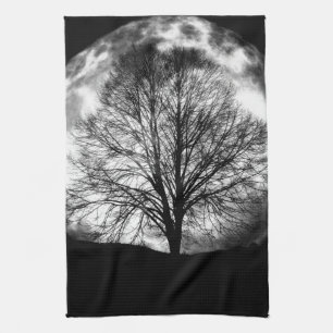 Linge De Cuisine Silhouette d'arbre devant une Pleine lune