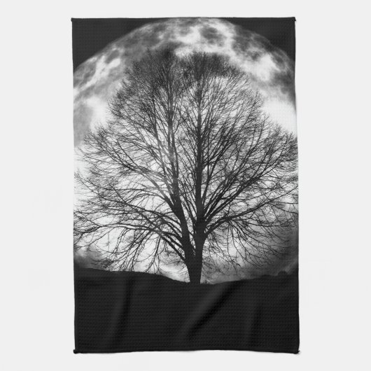 Linge De Cuisine Silhouette d'arbre devant une Pleine lune (Vertical)