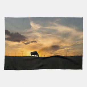 Linge De Cuisine Silhouette de bétail au coucher du soleil