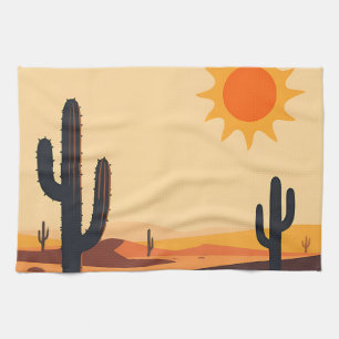 Linge De Cuisine Silhouette de coucher de soleil sur un cactus du d