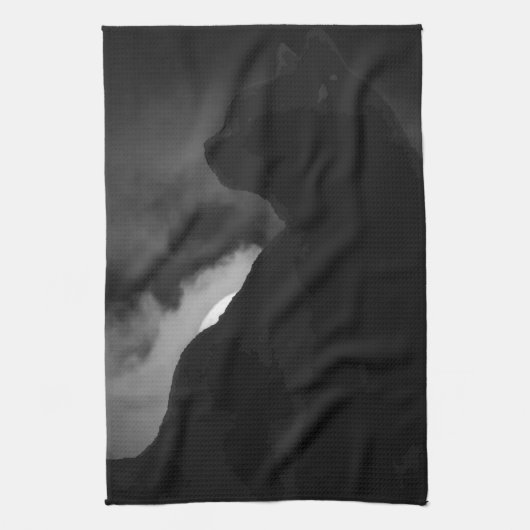 Linge De Cuisine Silhouette de lune de chats noirs (Vertical)