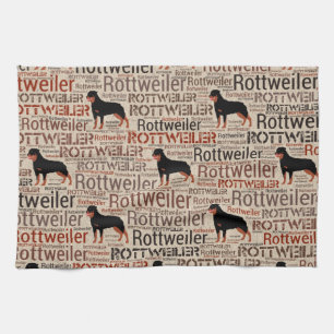 Linge De Cuisine Silhouette de rottweiler et motif d'art de mot