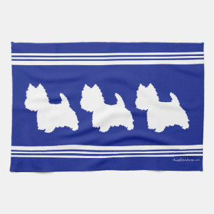 Linge De Cuisine Silhouette de Westie sur fond bleu