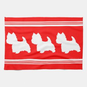 Linge De Cuisine Silhouette de Westie sur fond rouge