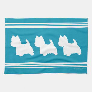 Linge De Cuisine Silhouette de Westie sur la turquoise