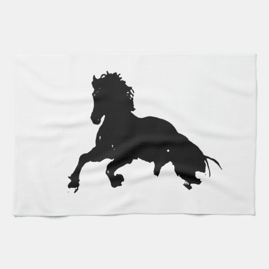 Linge De Cuisine Silhouette du cheval blanc noir (Horizontal)