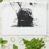 Linge De Cuisine Silhouette noire de bateau (Plié)