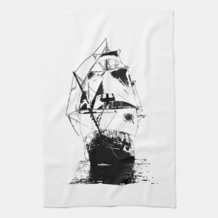 Linge De Cuisine Silhouette noire de bateau
