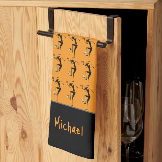 Linge De Cuisine Silhouette Soccer, Art Africain Orange (Pliage en tiers)