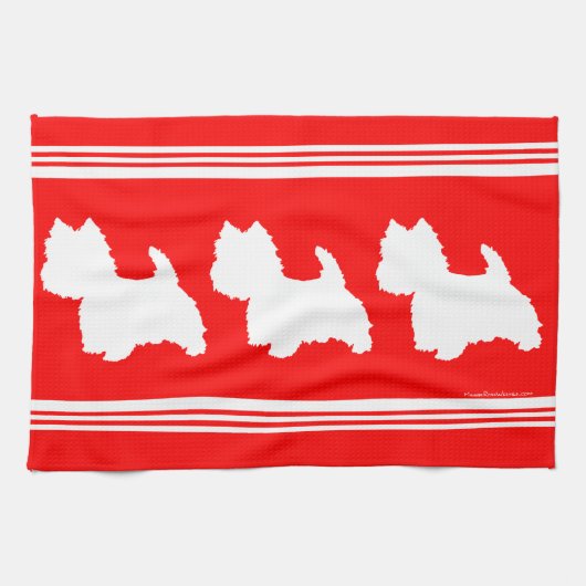 Linge De Cuisine Silhouette Westie sur rouge (Horizontal)
