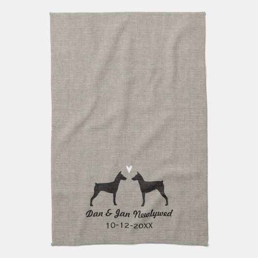 Linge De Cuisine Silhouettes allemandes Pinscher avec coeur (Vertical)