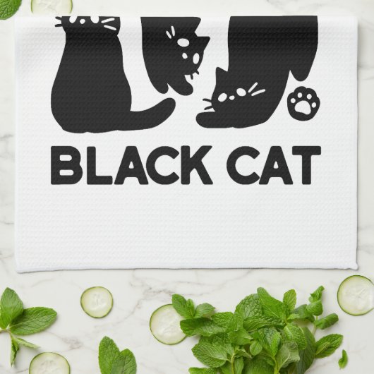 Linge De Cuisine Silhouettes de chat noir - Design Feline mignon (Plié)