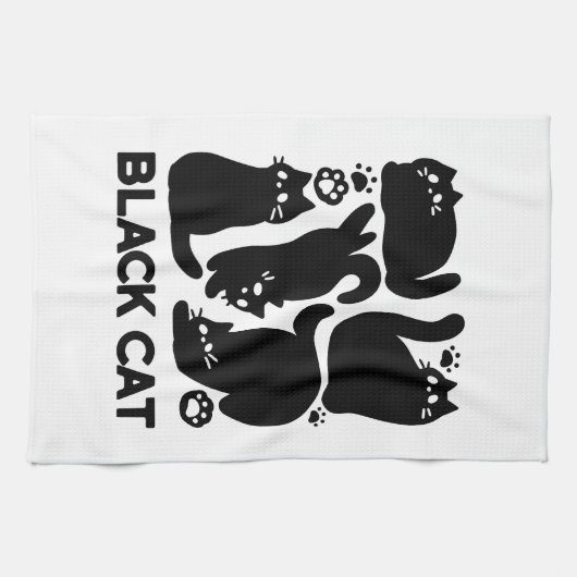 Linge De Cuisine Silhouettes de chat noir - Design Feline mignon (Horizontal)