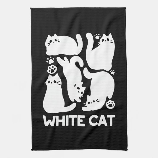 Linge De Cuisine Silhouettes de chaton blanc - Design Feline mignon (Vertical)