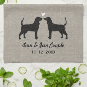 Linge De Cuisine Silhouettes de Coonhound avec le coeur et le texte (Plié)
