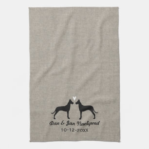 Linge De Cuisine Silhouettes de great dane avec des couples de