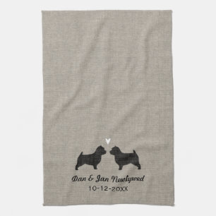 Linge De Cuisine Silhouettes de Norwich Terrier avec Cœur et Texte