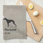 Linge De Cuisine Silhouettes de whippet avec le coeur et le texte (Quart Plié)