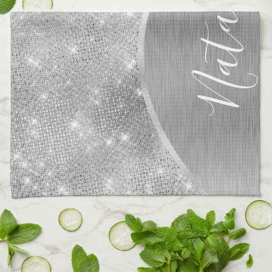 Linge De Cuisine Silver Glitter Glam Bling Personalized (Plié)