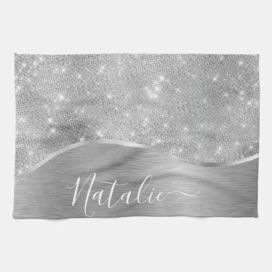 Linge De Cuisine Silver Glitter Glam Bling Personalized (Horizontal)