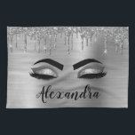 Linge De Cuisine Silver Glitter Sparkle Eyelashes Monogram<br><div class="desc">Argent Faux Parties scintillant à étincelles métalliques brossé Monogramme en métal Nom et cils initiaux (cils),  Extensions Eyelash et Eyes Serviette de cuisine. Le design fait le cadeau parfait pour 16 ans,  mariage,  douche nuptiale,  anniversaire,  baby shower ou bachelorette pour quelqu'un à la recherche d'un style cool tendance.</div>