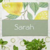 Linge De Cuisine Simple aquarelle Citron Feuille Sage Monogramme (Plié)