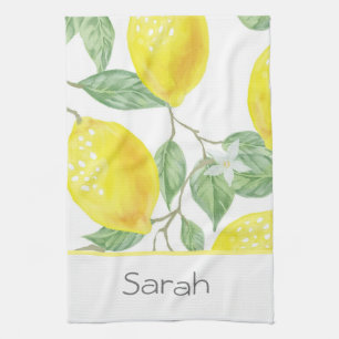 Linge De Cuisine Simple aquarelle citron Feuilles Monogramme