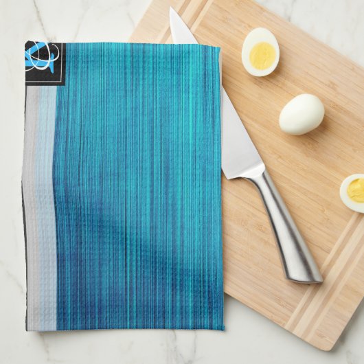 Linge De Cuisine Simple deux tons bleu et gris Initiales Monogramme (Quart Plié)